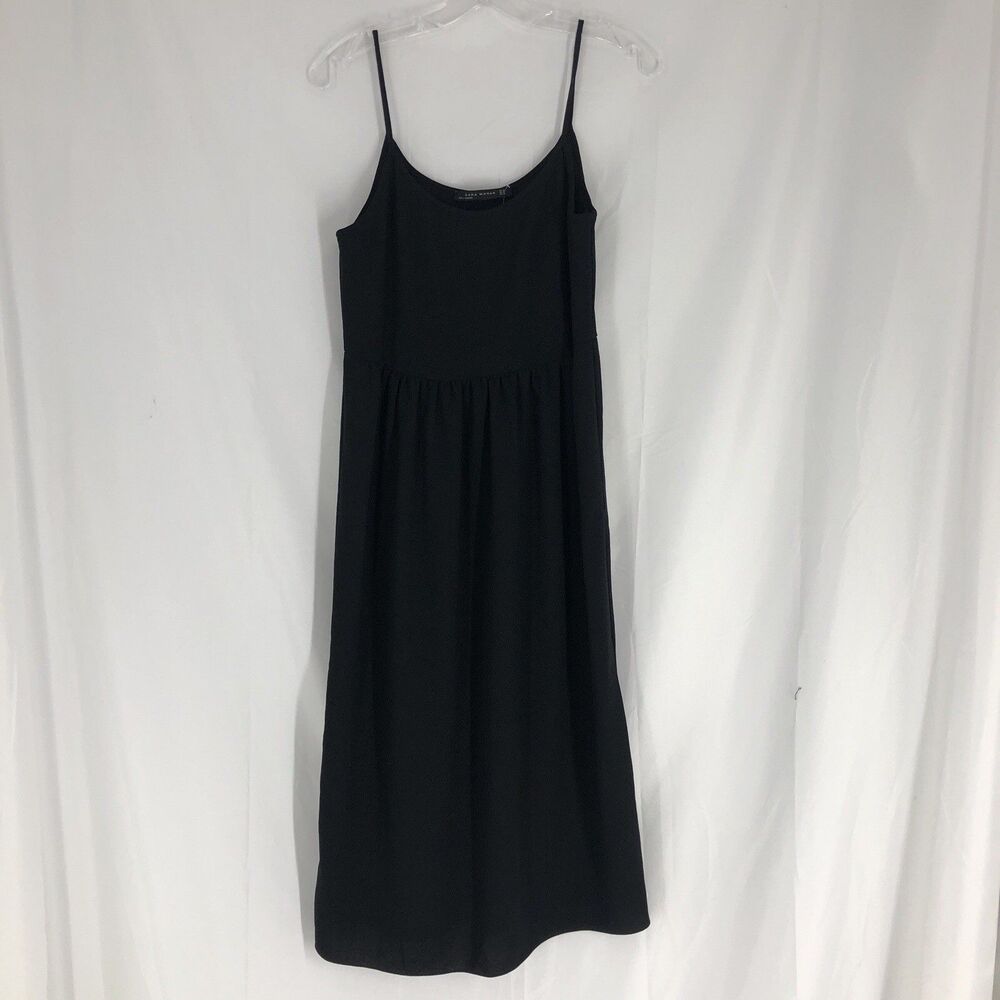 ZARA WOMAN Black CAMISOLE DRESS STRAP MIDI XS